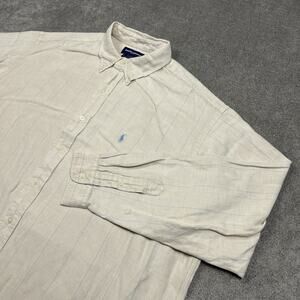 Ralph Lauren Shirt Men 2XL Tilden Button Down Silk Linen Blend Biege Golf Casual